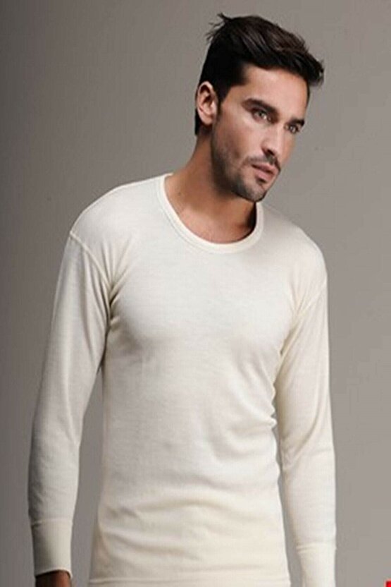 101&102 Erkek Uzun Kollu Termal Yün Içlik Takım-krem