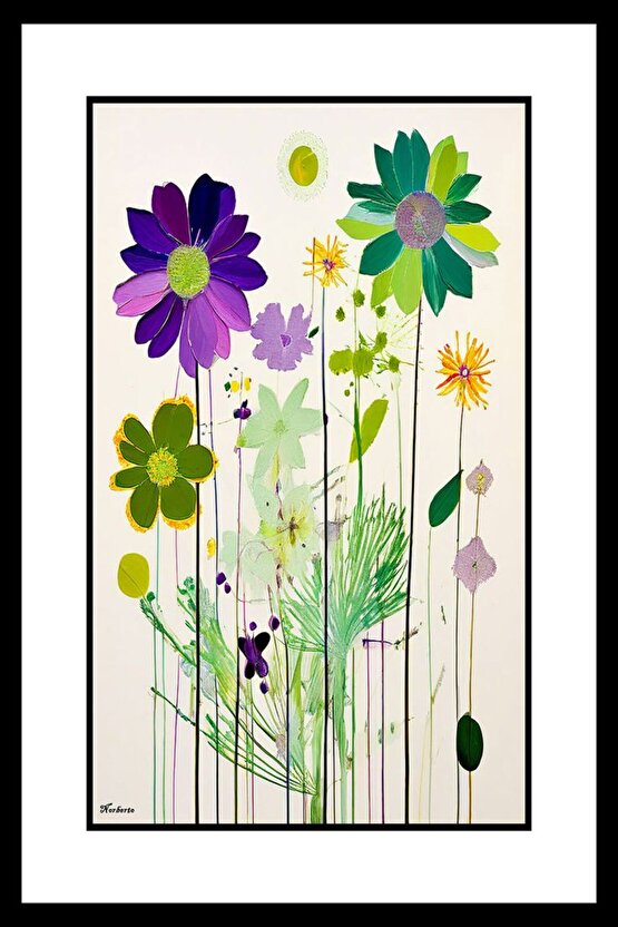 Uzun Dallı Çiçekler Digital Art ( ÇERÇEVESİZ - ÇERÇEVE YOKTUR ) ( ULTRA HD ) FOLYO AFİŞ - POSTER