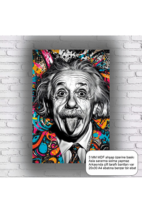 alber einstein bilim popart komik eğlenceli retro ahşap poster mdf tablo dekorasyon