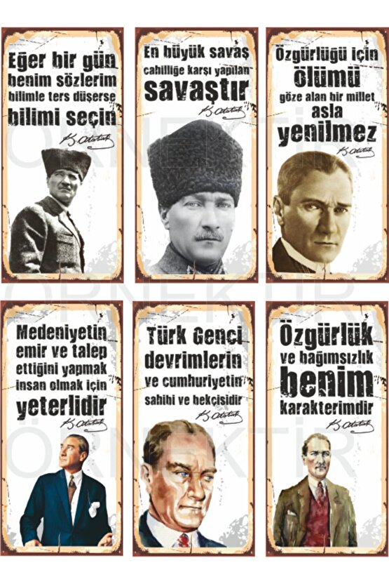 Mustafa Kemal Atatürk 6lı Mini Retro Ahşap Poster Seti