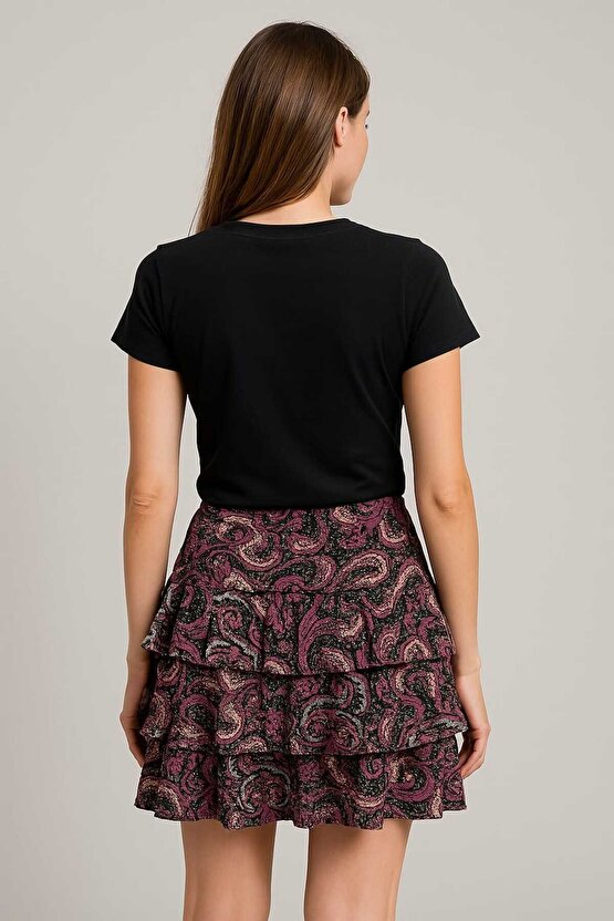 Kadın Bisiklet Yaka Likralı Kısa Kol Body Crop T-Shirt siyah ekru k.lacivert