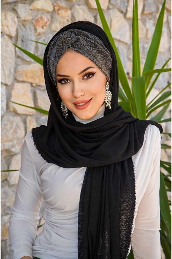 Siyah Gümüş Burgu Hazır Şal