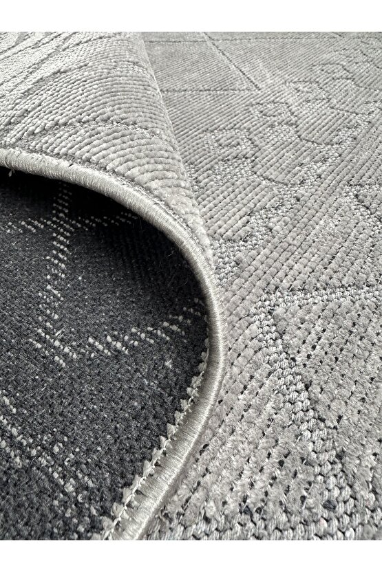 Modern İskandinav Desenli Yıkanabilir Kaymaz Dokuma Taban Şönil Halı Kapalı Gri