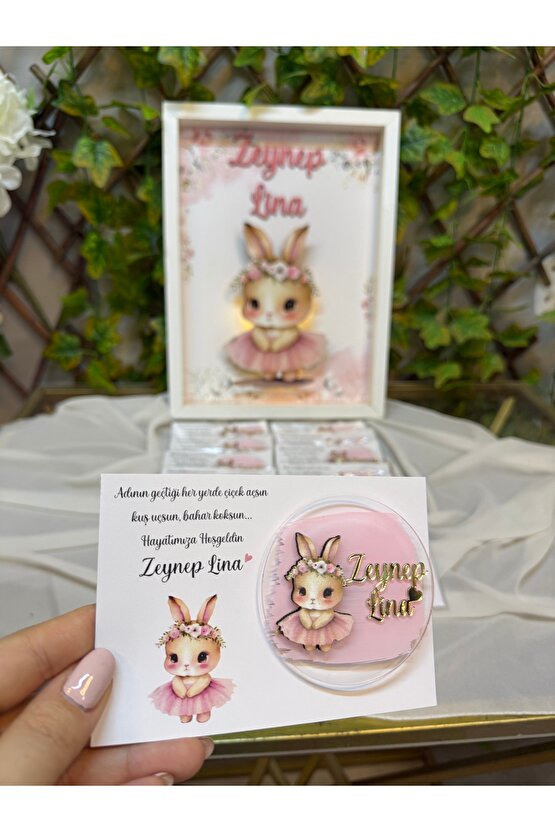 Ledli Bebek Kapı Süsü ve 25 Adet Aynı Konsept Magnet Hediyelik Kartlı, Jelatinli