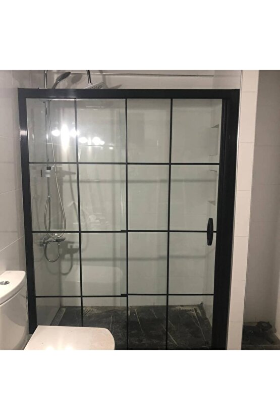 110 H:180 Siyah Profilli 6mm Siyah Çizgili Cam Duşakabin