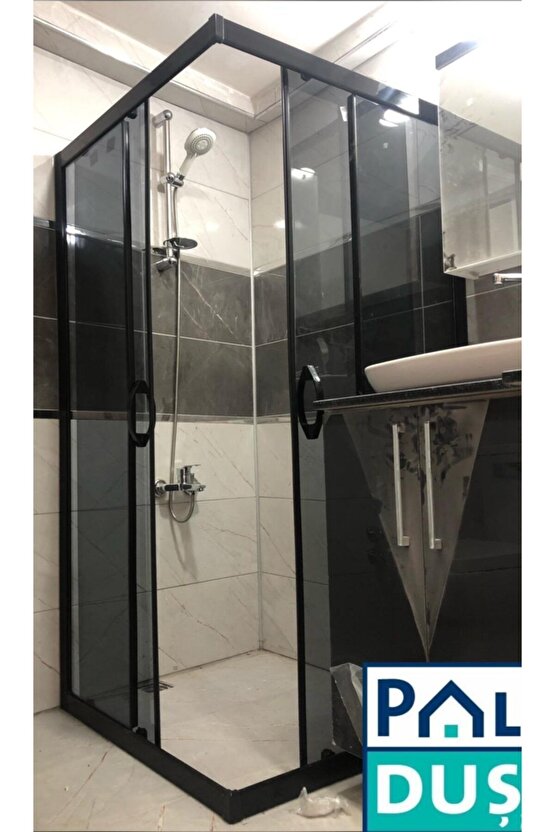 90*90 H:180 Siyah Profil Füme Renkli 6 mm Cam Duşakabin