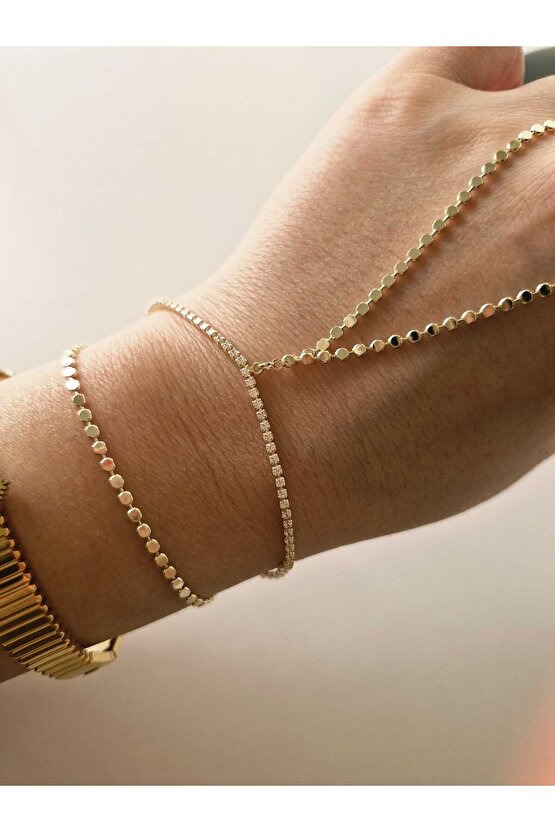 Nokta Zincir Model Zirkon Taşlı Zarif Gold Şahmeran