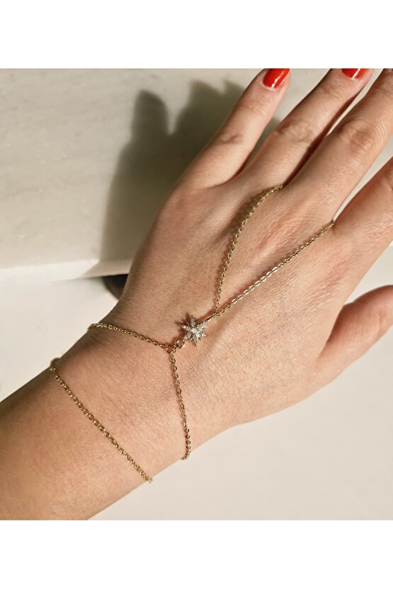 Kuzey Yıldız Figürlü Zirkon Taşlı Gold Zincir Şahmeran