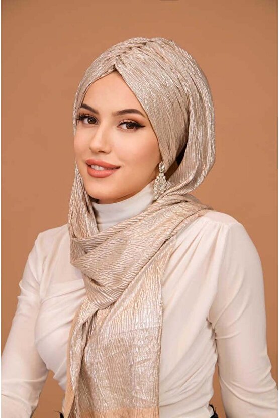 Rose Gold Piliseli Kelebek Model Büzgülü Bone Şal