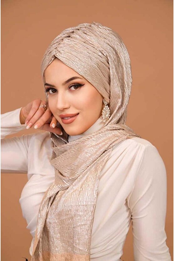 Rose Gold Piliseli Kelebek Model Büzgülü Bone Şal