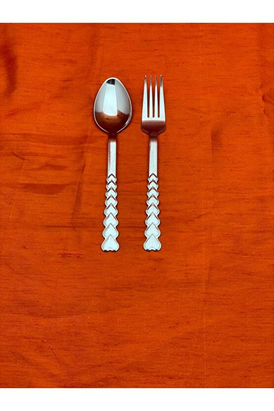 12 Parça 6 Kişilik Kalpli Yemek Kaşık -Yemek Çatalı