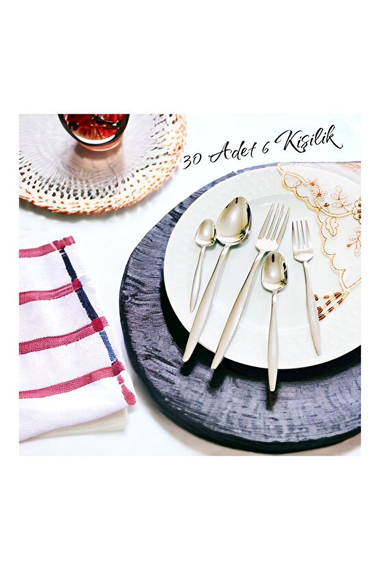 30 Parça 6 Kişilik Natural Çatal Kaşık Takımı - Sivri Model