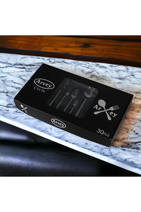 Kutulu 30 Parça 6 Kişilik Çatal Kaşık Takımı Düz Model