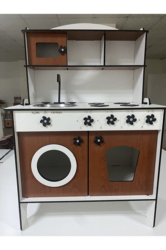 Montessori Eğitici Ahşap Oyuncak Mutfak Dolabı 6mm Ceviz Renk 80x60