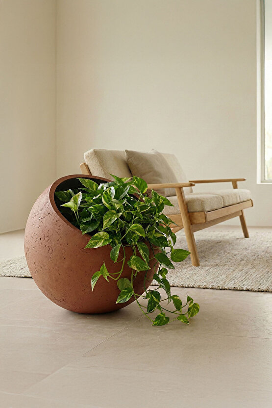 Petra Obliq Eğik Küre Hafif Beton Saksı 30x30cm Doğal Taş Dokulu İç-Dış Mekan