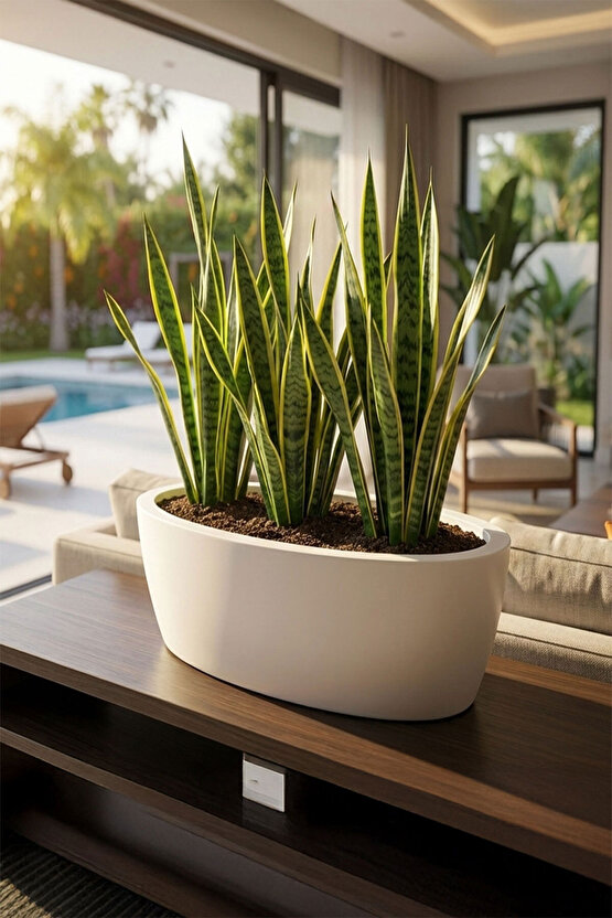 Aura Elipso Elips Fiber Saksı 40x30x20cm Mat - İç ve Dış Mekan