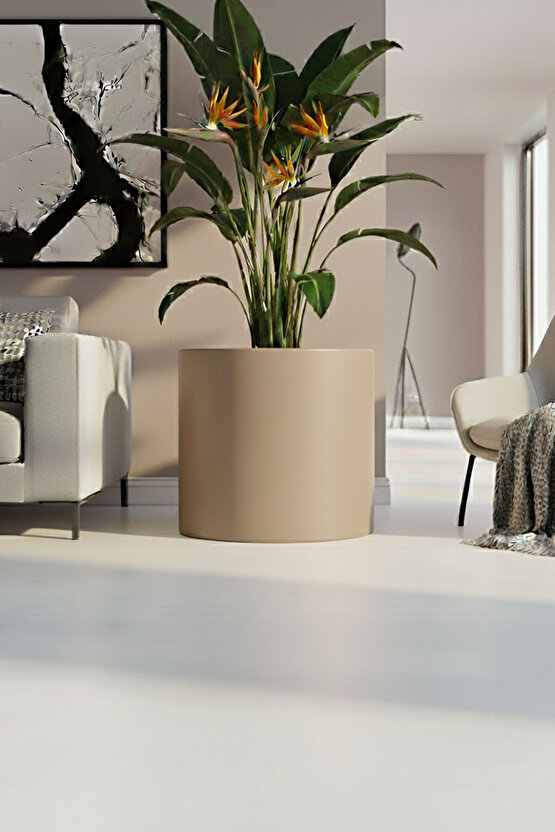 Aura Cylindro 50x50cm Fiber Silindir Saksı - Mat - Büyük Saksı - Üst Açıklık 42cm