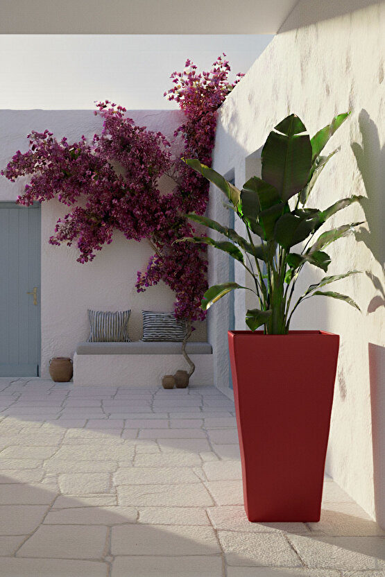 Aura Conica Fiber Konik Saksı 70x40cm Mat - Büyük Boy - Üst Açıklık 40cm - Yükseklik 70cm