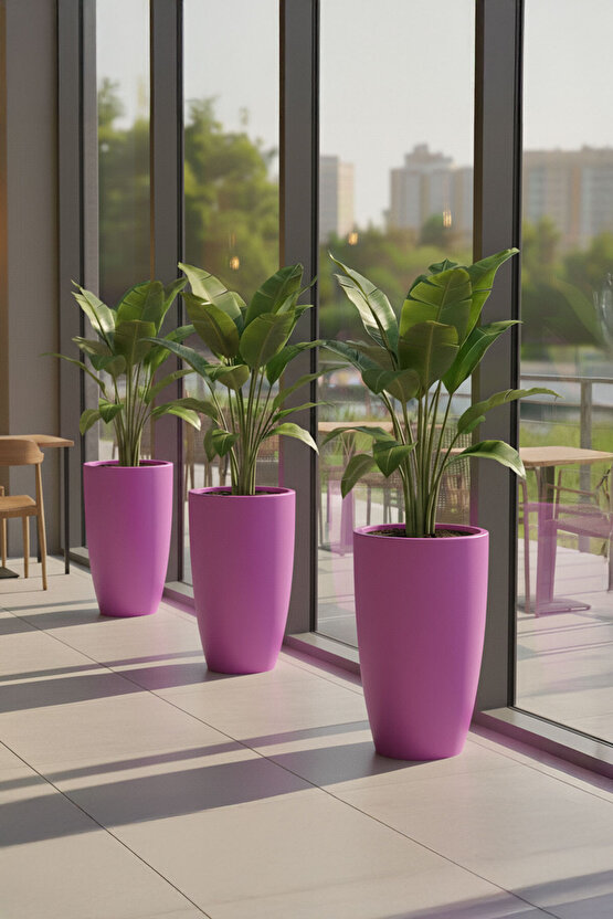 Aura Curva 70x40cm Kıvrımlı Konik Fiberglass Saksı Büyük Boy İç Dış Mekan Dış Mekan