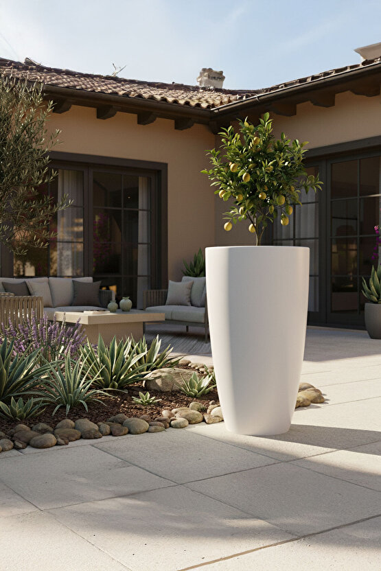 Aura Curva 70x40cm Kıvrımlı Konik Fiberglass Saksı Büyük Boy İç Dış Mekan Dış Mekan