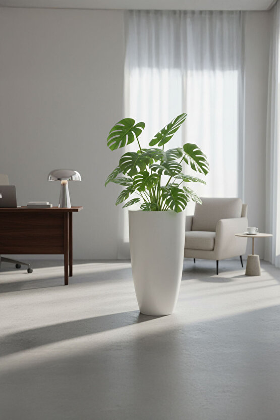 Aura Curva 70x40cm Kıvrımlı Konik Fiberglass Saksı Büyük Boy İç Dış Mekan Dış Mekan