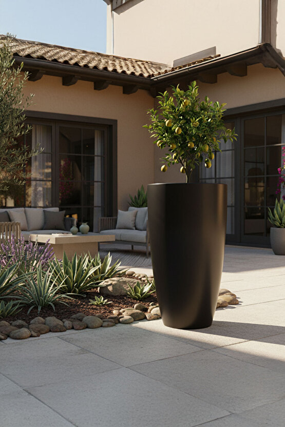 Aura Curva 70x40cm Kıvrımlı Konik Fiberglass Saksı Büyük Boy İç Dış Mekan Dış Mekan