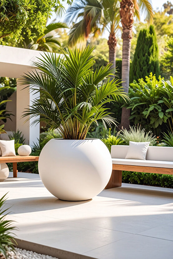 Aura Sphere Fiber Küre Saksı - Çap 60cm x Yükseklik 50cm Büyük Boy