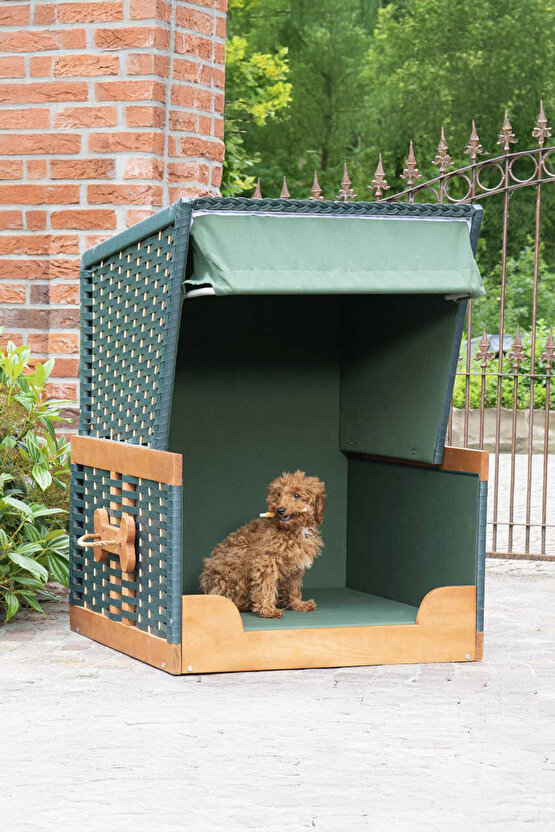 Best Friend Köpek Plaj ve Bahçe Evi - Hamağı Kumaş Hasır Ahşap ve Yastıklı G:82cm x Y:109cm x D:83cm