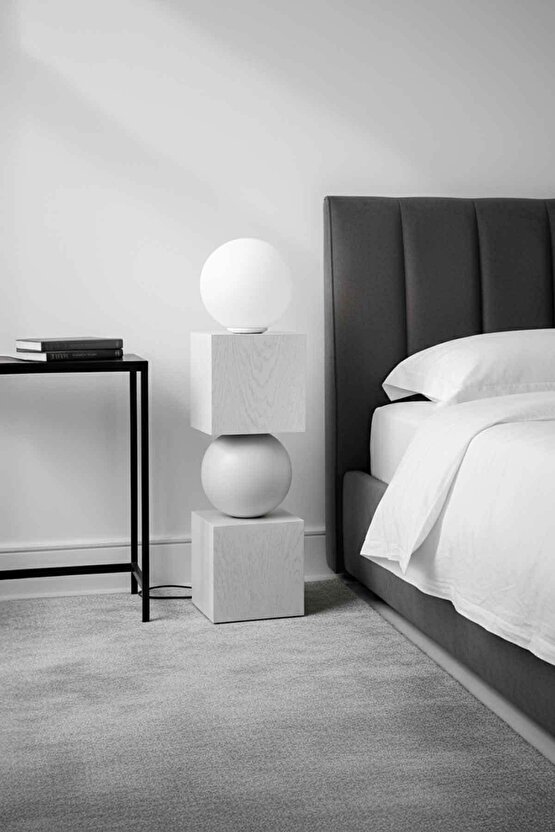 Sphere Masif Ahşap & Küre Lambader - 80cm (BeyazSiyah Mat)