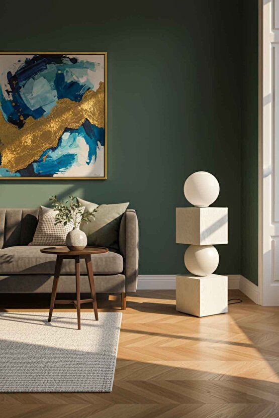 Sphere Masif Ahşap & Küre Lambader - 80cm (BeyazSiyah Mat)