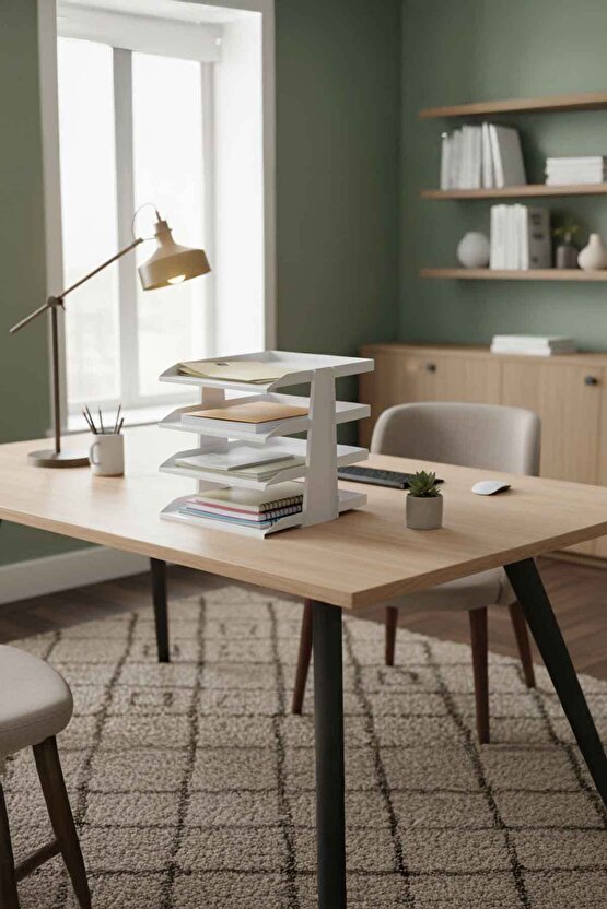 SteelLine 4 Katlı Metal Dosya Rafı - Masa Üstü Ultra Sağlam Ofis Organizer (29.5x30.5x25cm)