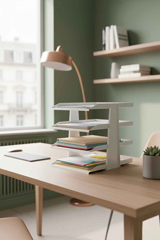SteelLine 4 Katlı Metal Dosya Rafı - Masa Üstü Ultra Sağlam Ofis Organizer (29.5x30.5x25cm)