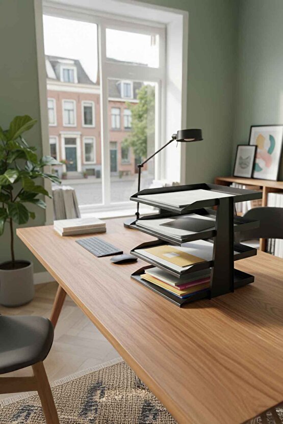 SteelLine 4 Katlı Metal Dosya Rafı - Masa Üstü Ultra Sağlam Ofis Organizer (29.5x30.5x25cm)