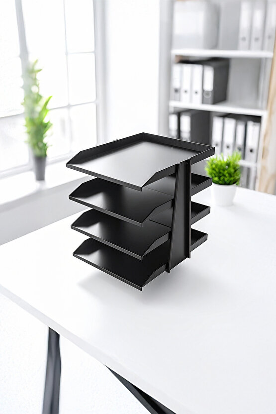 SteelLine 4 Katlı Metal Dosya Rafı - Masa Üstü Ultra Sağlam Ofis Organizer (29.5x30.5x25cm)