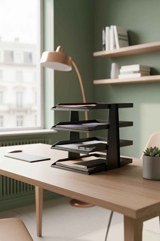 SteelLine 4 Katlı Metal Dosya Rafı - Masa Üstü Ultra Sağlam Ofis Organizer (29.5x30.5x25cm)