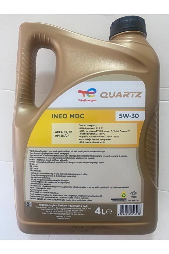 Quartz Ineo Mdc 5w-30 4l Dexos 2 Acea C2 C3 Dpf  Li (DOLUM YILI 2025)
