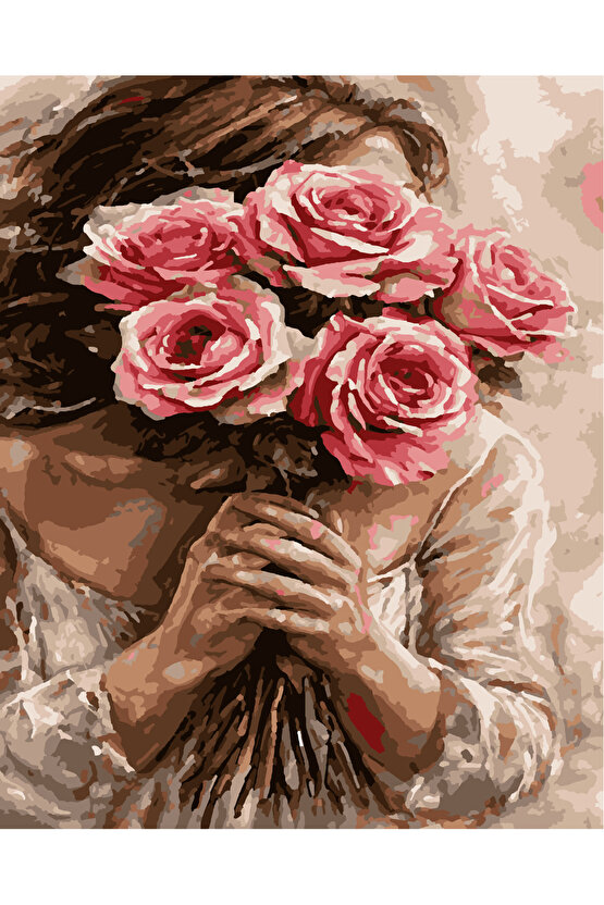 Sayılarla Boyama Kasnaklı Tablo Seti Fırça Boya Dahil 40x50 Güller