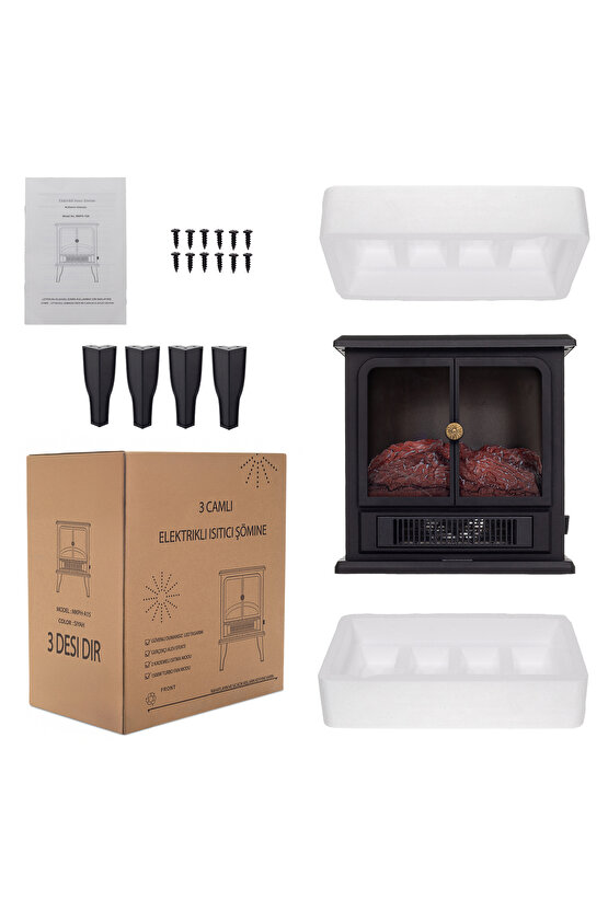 ELEKTRİKLİ ŞÖMİNE 1500 W 2 KADEMELİ ELEKTRİKLİ SOBA LEDLİ ATEŞ EFEKTLİ ŞÖMİNE BACASIZ ŞÖMİNE