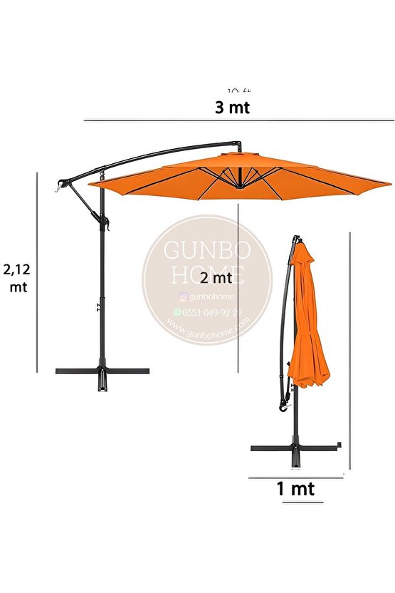 3 Mt 8 Kaburga Full Demir 21 Kg TURUNCU Bahçe Şemsiyesi Full Set Havuz Şemsiyesi Büyük Şemsiye