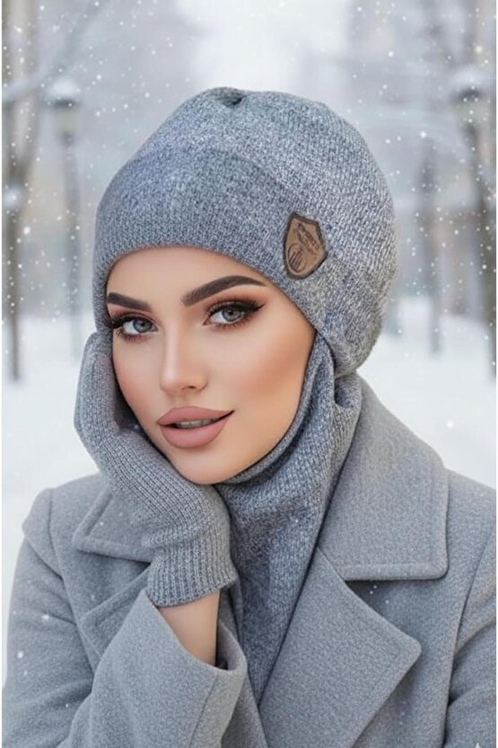 Gri Melanj Armalı Maskeli Bere