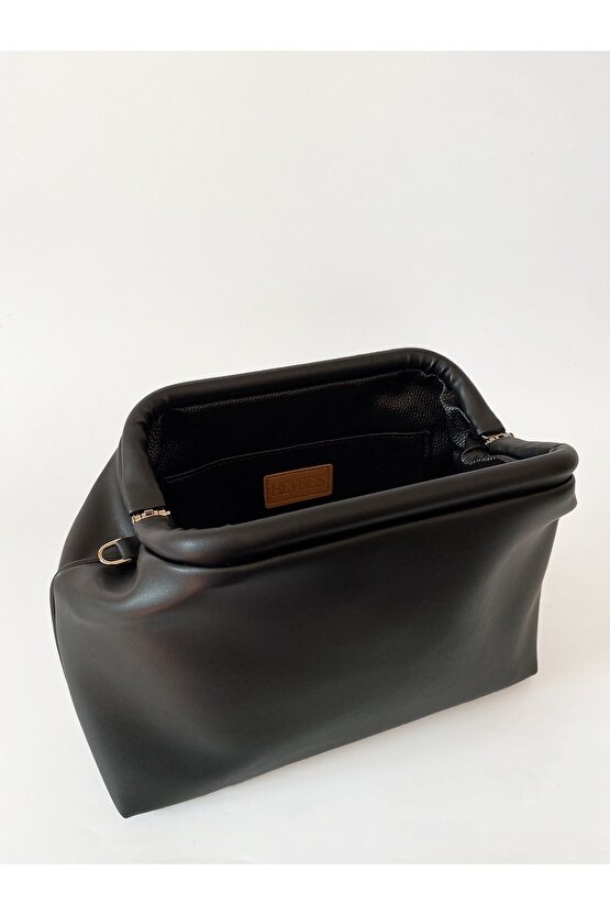 Heybes Kadın Siyah Vegan Deri Çıkarılabilir Saplı Omuz ve El Çantası