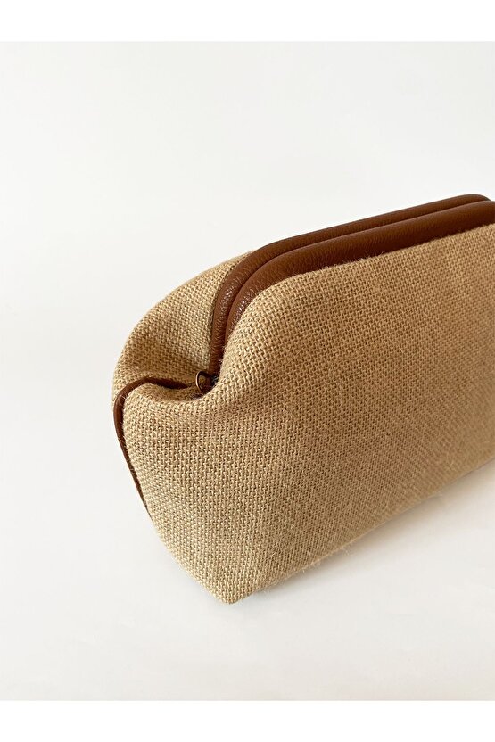 Kadın Kahverengi Biyeli Fiyonk Detaylı Çıkarılabilir Saplı Jüt Hasır Omuz ve El Çantası