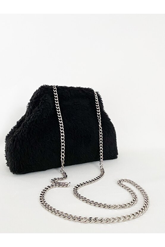Kadın Zincirli Siyah Teddy Peluş Çanta