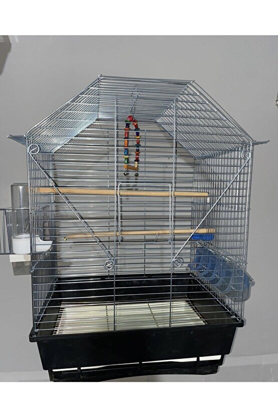 Beşgen Papağan Kanarya Muhabbet Kuşu Kafesi Izgaralı Gümüş Kaplama