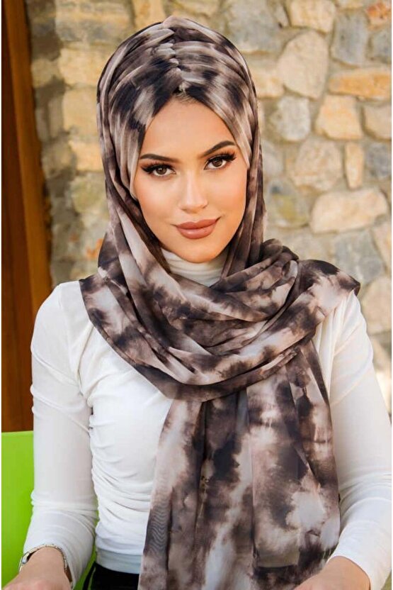 Kahve Vizon Batik Desen Hazır Şal
