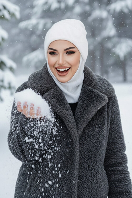 Kırık Beyaz Fitilli Maskeli Bere