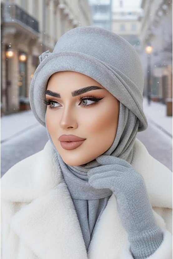 Gri Taşlı Aksesuarlı Vintage Şapka