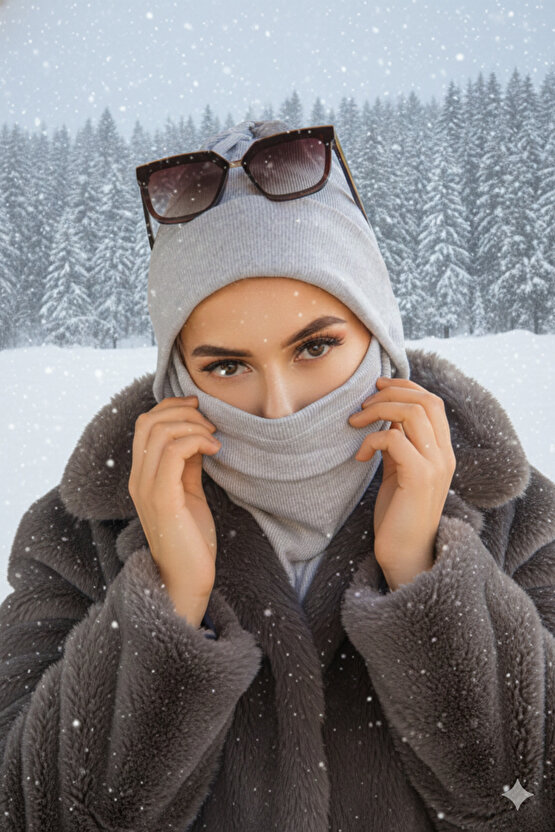 Gri Yumoş Maskeli Bere