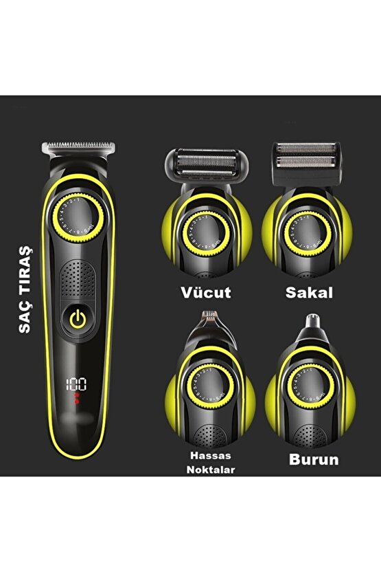 6171 Saç Sakal Vücut Lazer Epilasyon Öncesi Tüy Tıraş Makinası Ense Ve Kaş Kısaltma 5in1 Bakım Seti