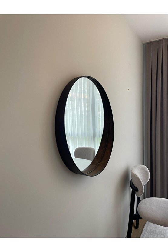 70 cm Ceviz Ahşap Çerçeveli Dekoratif Kavis Ayna